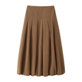 Detail of high-waist pleated brown skirt with structured A-line design and flat waistband - S / Brown Skirt