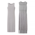 Graues zweiteiliges Strickkleid-Set für Damen mit langen Fransen und Unterkleid - S / Silber