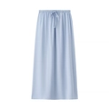 Detail view of the light blue silk texture and elastic drawstring waistband on the maxi skirt - S / Bottoms / Blue