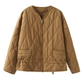 Dunkelkamelfarbene Steppjacke mit Reißverschluss und Pattentaschen in leichtem Design - XS / Braun