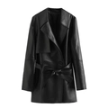 Trench da donna in finta pelle nera con revers classico e cintura in vita - XS / Nero