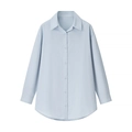 Ensemble femme en coton et lin bleu clair avec chemise à manches longues et ourlet arrondi - S / Haut de chemise