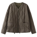 Olivgrüne gesteppte Damenjacke mit Kordelzug in der Taille und einem Metallreißverschluss - XS / Dunkelgrün