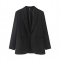 Blazer nero minimalista da donna con collo a scialle e due tasche a filetto - S / Nero
