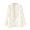 Women's minimalist white shawl collar long sleeve blazer jacket without buttons - White