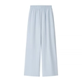 Pantalon large bleu clair pour femme en coton et lin avec taille haute élastique confortable - S / Pantalon large