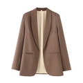 Women's shawl collar blazer in dark coffee brown with pocket detail and sleek lining - Coffee