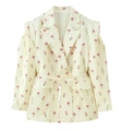 Floral print blazer with notched lapels and waist tie in beige and pink tones - S / Floral