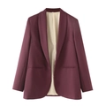 Women's burgundy shawl lapel blazer, casual open-front office jacket in street style - Fuschia