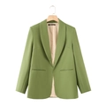 Slim fit grass green blazer for women featuring shawl lapels and side welt pockets - Green
