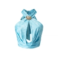Light blue tie-dye halter crop top for women featuring a gold seashell metal accessory - S / Light Blue