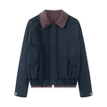 Chaqueta Harrington azul marino con cuello de cuadros y bolsillos grandes de parche - XS / Azul marino