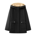 Warm black hooded parka coat for women with thick beige fleece lining for winter weather - S / Black