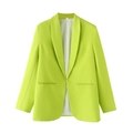 Women's minimalist shawl collar blazer jacket in vibrant neon green color - Bright Green