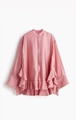 Dettaglio della camicia in raso rosa con colletto alla coreana e balze a strati - XS / Rosa