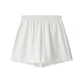 Women's minimalist high-waisted white shorts with elastic pleated waistband and side pockets - S / White Shorts