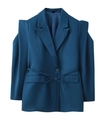 Dunkelblauer Blazer mit breiten Schultern und Taillengürtel aus hochwertigem Tropfenstoff - Blau