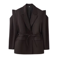 Dunkelbrauner Oversize-Blazer mit gepolsterten Schultern und Taillengürtel aus Polyester - Kastanienbraun
