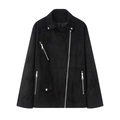Chaqueta biker para mujer de ante sintético negro con solapas y cremalleras plateadas - XS / Negro