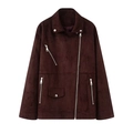 Chaqueta biker para mujer en ante sintético granate con cremalleras plateadas y solapa - XS / Rojo
