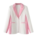 Blazer bicolore rose et blanc pour femme avec bouton unique et col à revers élégant - S / Outerwear / Blazer Rose Et Blanc