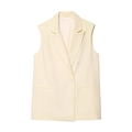 Gilet de blazer sans manches jaune clair minimaliste avec revers et design à simple boutonnage - Gilet sans manches