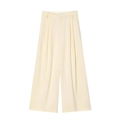 Pantalon large crème à taille haute avec détails plissés et coupe droite fluide - Pantalon large