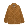 Veste matelassée en velours côtelé marron avec motif à losanges et poches avant - XS / Brun Foncé