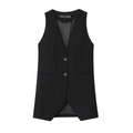 Détail du gilet noir sans manches avec col en V et fermeture à double boutonnage - XS / Hauts / Noir