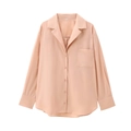 Camicia classica da donna in popeline arancione chiaro con tasca frontale e maniche lunghe - XS / Pesca