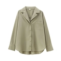 Camicia in popeline verde salvia a maniche lunghe con tasca e orlo arrotondato - XS / Verde Matcha