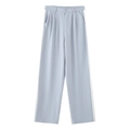 Light blue straight-leg casual trousers with white side stripes and pleated waist design - S / Pants / Grey Blue Pants