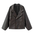 Chaqueta bomber vintage de piel sintética marrón oscuro con cuello grande y costuras vistas - S / Burdeos