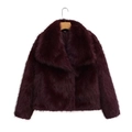 Chaqueta corta de piel sintética para mujer en color granate con solapa ancha - XS / Rojo