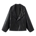 Detalle de chaqueta de cuero estilo vintage con solapas anchas y cierre de dos botones - S / Negro