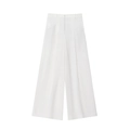 Détail du pantalon blanc taille haute à jambes larges avec plis élégants et tissu lisse - XS / Bas / Blanc