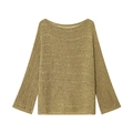 Olive green boat neck open knit oversized long sleeve sweater for women top - S / Olive Green