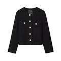 Short black tweed jacket with golden relief buttons and textured round neck design - XS / Black