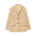 Chaqueta blazer de ante sintético para mujer en color camello con bolsillos y solapas - S / Caqui