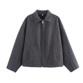 Dark gray wool-textured jacket with zipper closure and oversized drop shoulder design - S / Dark Gray