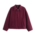 Detail of silver zipper and collar on deep burgundy wool jacket in size S - S / Red