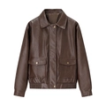 Veste en similicuir marron vintage pour femme avec col à revers et poches à rabat - XS / café