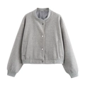 Blouson aviateur gris en tweed pour femme avec boutons-pression et bords-côtes - Gris clair
