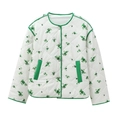 Veste matelassée pour femme avec imprimé floral vert et bordures contrastées sur blanc - XS / Fleurs Vertes