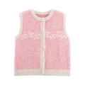 Gilet en tricot jacquard rose avec motifs floraux et boutons blanc cassé - S / Rose