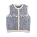 Gilet en maille jacquard gris avec bordures côtelées crème et motifs de fleurs - S / Gris
