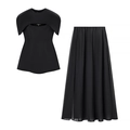 Schickes schwarzes Zweiteiler-Set für Damen mit Cape-Top und Maxirock aus reinem Chiffon - XS / Schwarz