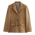 Chaqueta blazer vintage marrón para mujer, corte holgado con solapas y bolsillos - S / Tostado