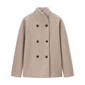 Cappotto corto da donna in misto lana beige con bottoni doppiopetto e design a collo alto - S / Cachi