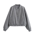 Blouson aviateur en tweed gris avec boutons-pression en métal et finitions côtelées - Gris foncé